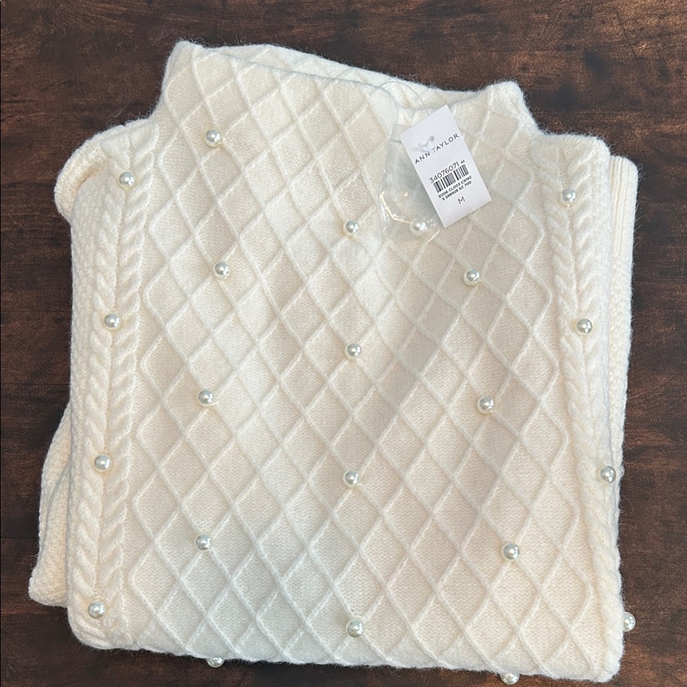 Ann Taylor Cream Sweater with Pearl Details